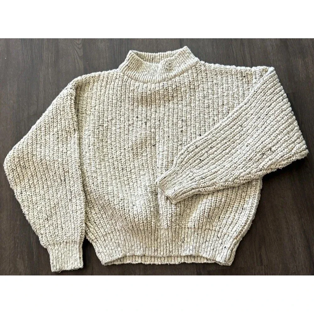 Vintage Banana Republic Fisherman Sweater Mens Large Chunky Knit Mock neck Beige